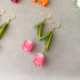Tulip Floral Earrings, 3D Tulip flower dangle earrings, Purple Tulip Earrings, Unique Floral gift for her